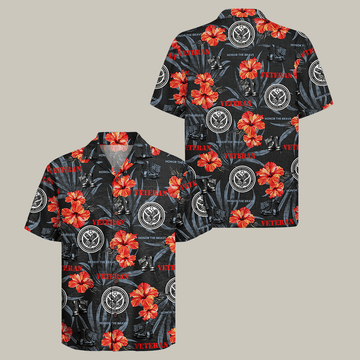 US Veteran Hawaiian Shirt Hibiscus Flowers Art Proud Veteran Clothes Gift For Boyfriend