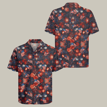 Patriotic Sparks Hawaiian Shirt American Flag Fireworks Design Shirt Anniversary Gift For Him