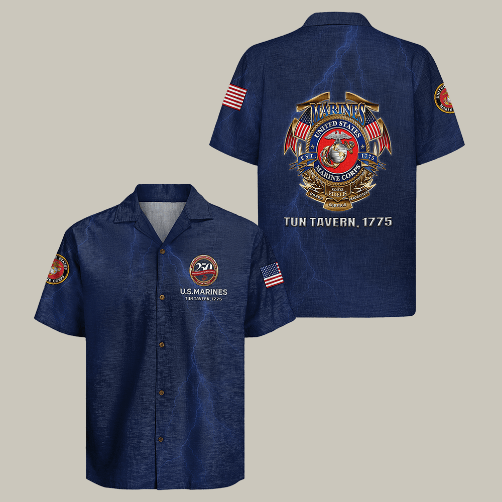 US Marine Corps 250th Anniversary Hawaiian Shirt Tun tavern 1775 USMC Clothes Gift