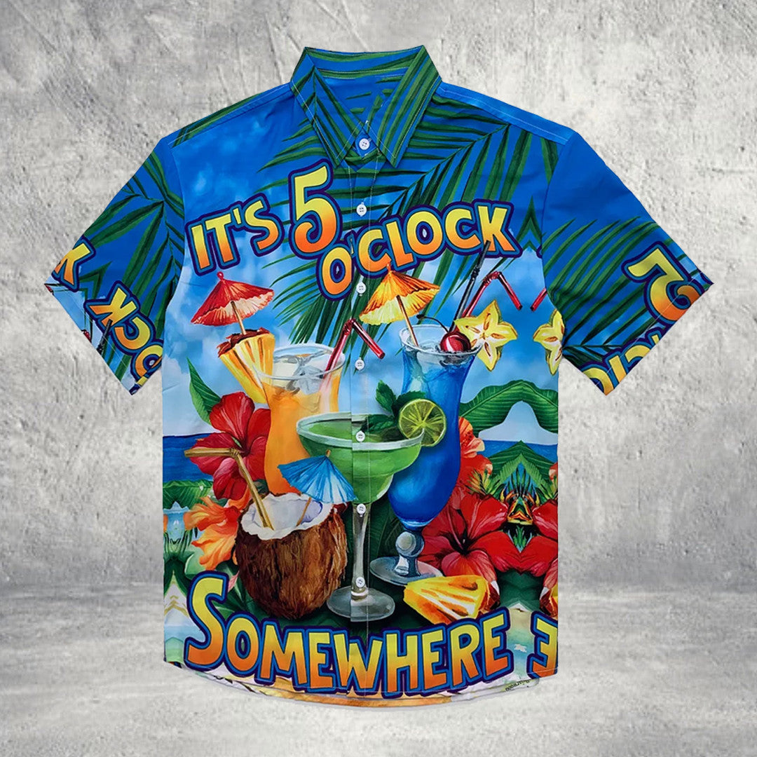 It's 5 O'Clock Somewhere Hawaiian Shirt Coast Cocktails Graphic Summer Vibe Clothing