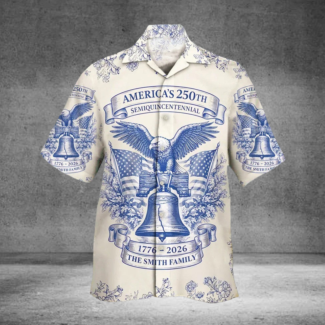 Custom Name USA 250th Anniversary 1776-2026 Hawaiian Shirt America Birthday Gift