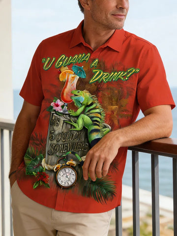 Iguana Cocktail Tropical Hawaiian Shirt Summer Vacation Clothing Mens Gift