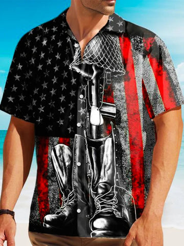 4Th Of July Merch Flag Soldier Shoes And Helmet Graphic Hawaiian Shirt Veteran Gift
