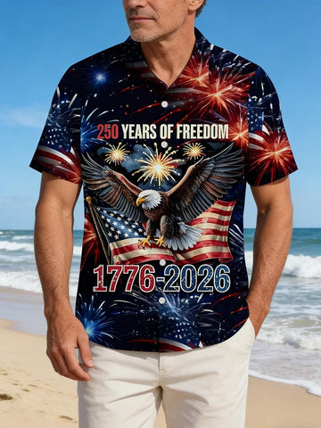 USA 250 Years of Freedom Bald Eagle Hawaiian Shirt Patriotic Gift for Father's Day