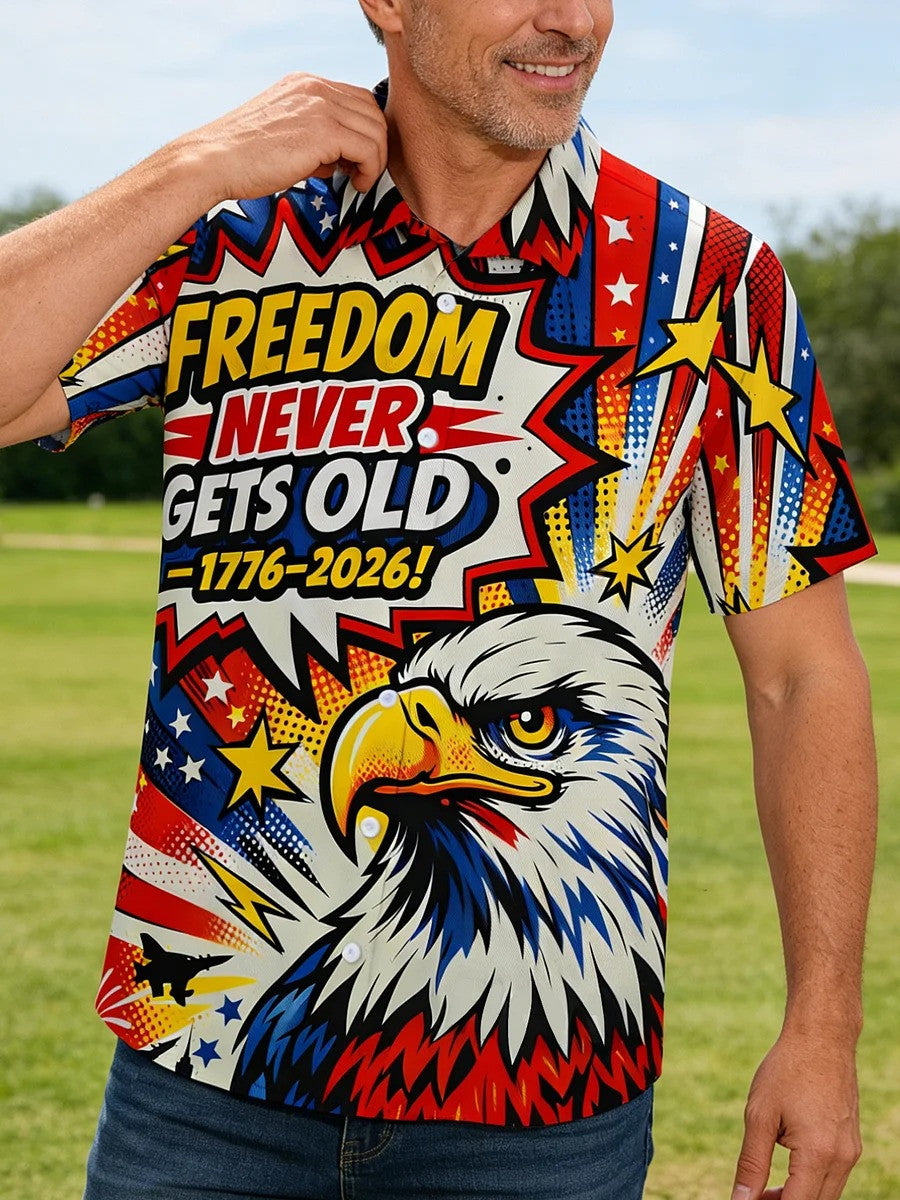 USA 250th Anniversary Freedom Bald Eagle Hawaiian Shirt Men's Fourth of July Merch