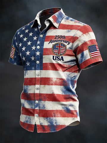 250th Anniversary USA Cross Medallion Button Shirt Patriotic Christian Gift For Dad