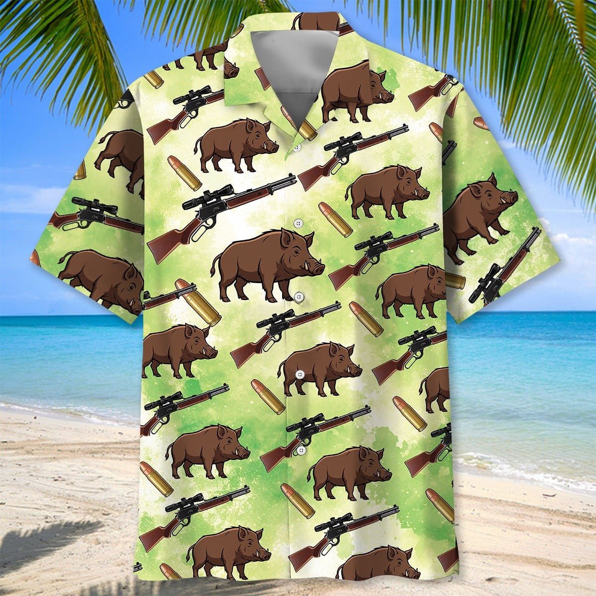 Hog Hunting Green Hawaiian Shirt Hunting Season Shirt Father's Day Gift
