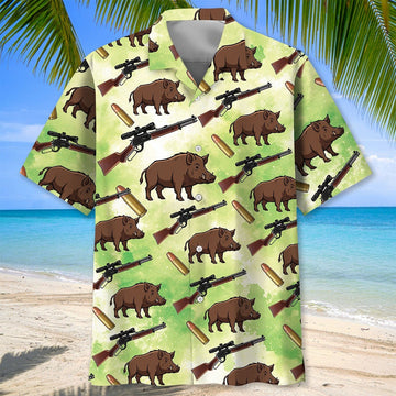 Hog Hunting Green Hawaiian Shirt Hunting Season Shirt Father's Day Gift