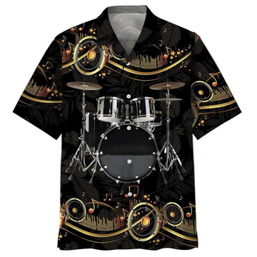 Vintage Black Drum Hawaiian Shirt Men's Drummer Gifts For Band Members