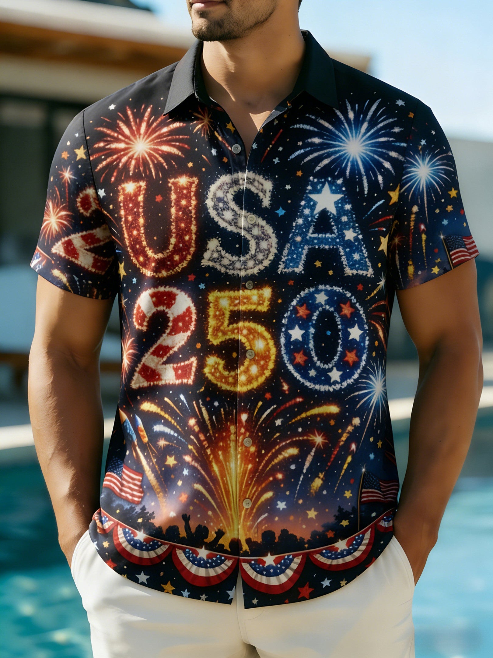 Men's USA 250Th Anniversary Hawaiian Shirt 4Th Of July USA 250 Celebration Father’s Day Gifts