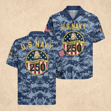 US Navy 4th of July Hawaiian Shirt 250th Anniversary Apparel America's Navy Gift Mens