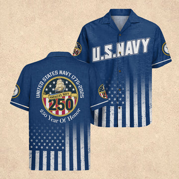 US Navy 250th Anniversary Hawaiian Shirt 4th of July Gear America's Navy Gift