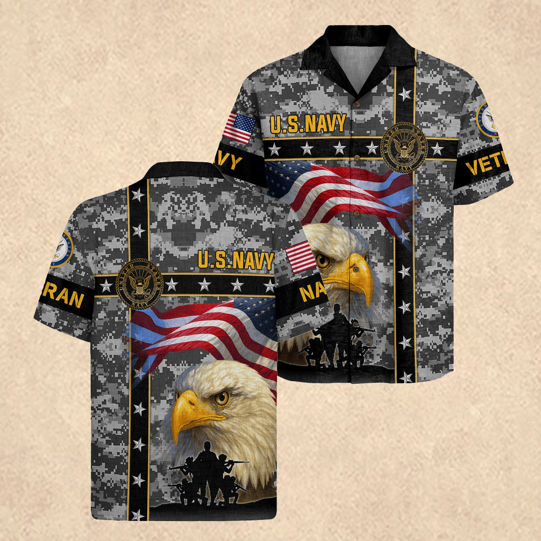 US Navy 250th Anniversary Hawaiian Shirt 1776–2026 Eagle Camo Pattern Gift for Dad