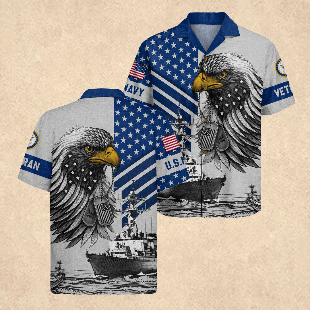 US Navy 1776 2026 Patriotic Hawaiian Shirt Father's Day Present For US Navy Husband