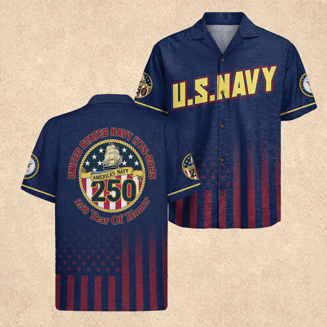 US Navy Hawaiian Shirt 250th Anniversary Clothing Tribute Gift for Father In Law
