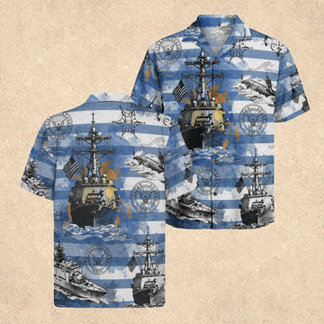 US Navy Hawaiian Shirt Men's 4th of July Merch Tribute Gift for Navy Veterans