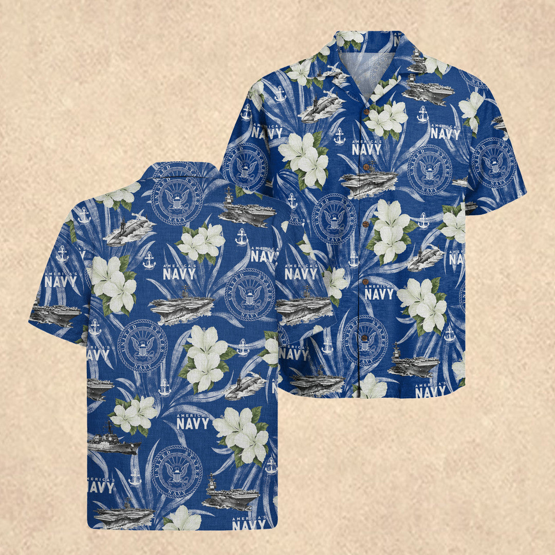US Navy Hawaiian Shirt Men's Father's Day Gift for US Navy Veterans