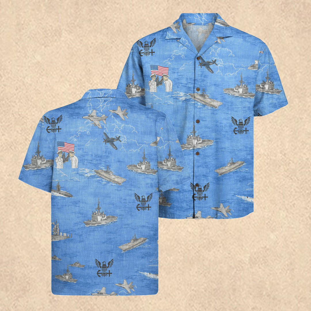 US Navy Hawaiian Shirt 250th Anniversary of USA Clothing Patriotic Gift for Him