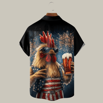 Rooster Beer USA Patriotic Hawaiian Golf Shirt Best Golf Shirt Father's Day Gift