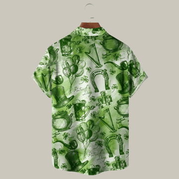 Green St. Patrick's Day Lucky Clover Gold Coins Beer Hawaiian Golf Shirt Best Golf Attire