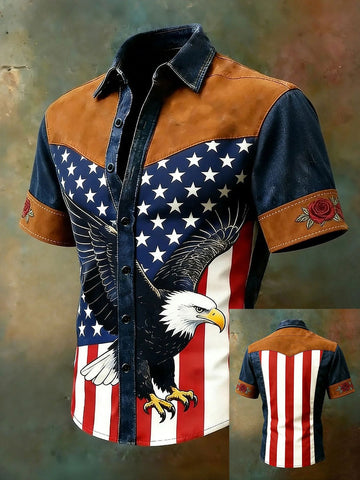 Bald Eagle American Flag Western Button Up Shirt Mens Shirts 250th Anniversary Patriotic Gift