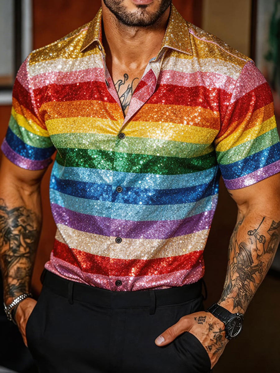 Men's Pride Month Hawaiian Shirt Rainbow Stripe Art Clothes Pride Month Gift For Him