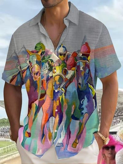 Kentucky Derby 2026 Hawaiian Shirt Colorful Horse Painting Apparel Best Gifts For Men