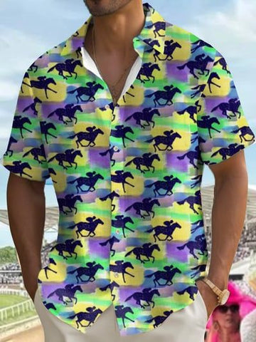 Kentucky Derby 2026 Hawaiian Shirt Colorful Horse Painting Clothes Presents For Dad