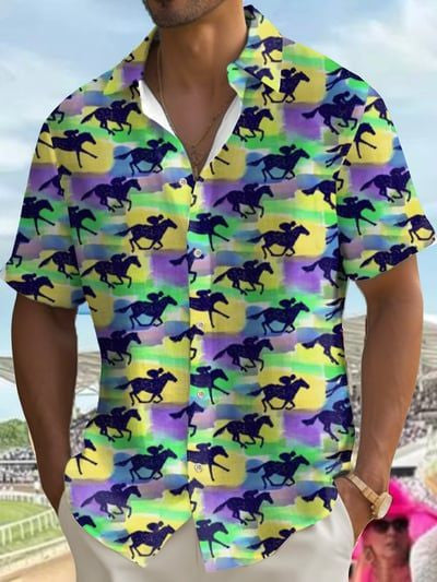 Kentucky Derby 2026 Hawaiian Shirt Colorful Horse Painting Clothes Presents For Dad