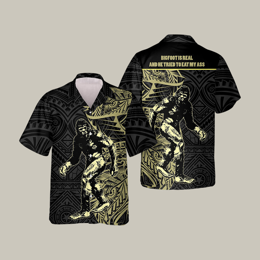 Golden Tribal Big Foot Is Real Bigfoot Hawaiian Shirt Retro Vintage Graphic Shirt Best Gift For Father's Day