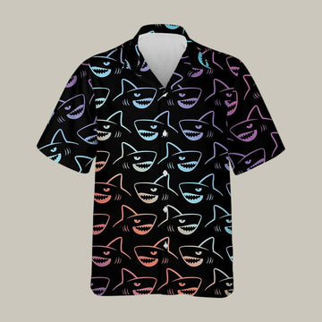 Neon Shark Hawaiian Shirt Shark Aloha Shirt Unique Present For Father's Day