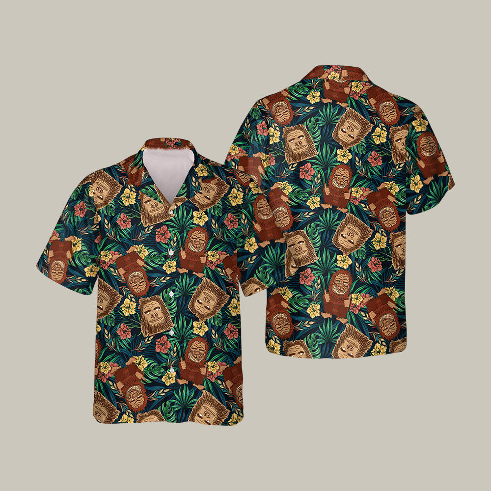 Sasquatch Tiki Bigfoot Hawaiian Shirt Vintage Aloha Shirt Present Idea For Husband