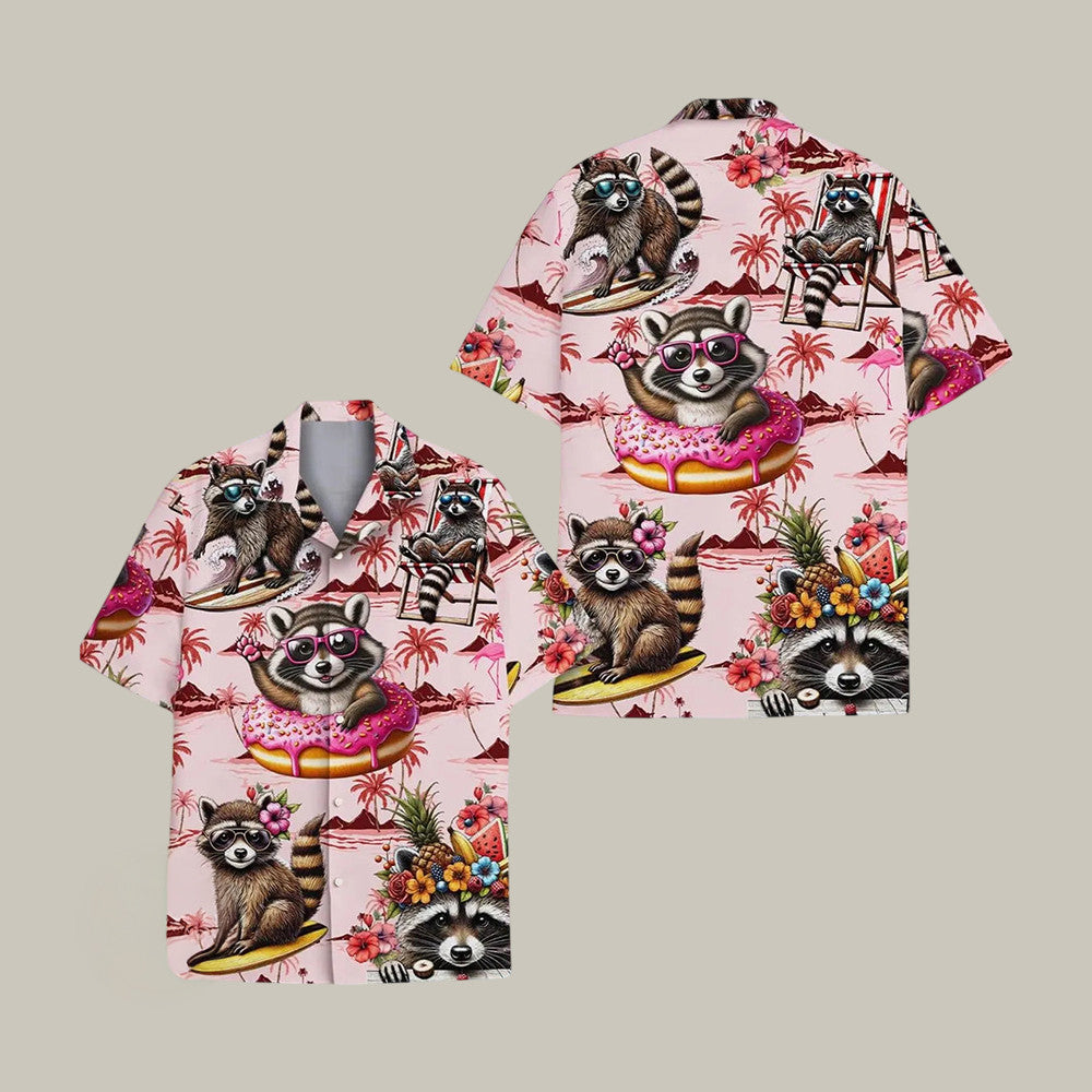 Funny Raccoon Surfing Hawaiian Shirt Cute Animal Graphic Tee Great Gift For Raccoon Lovers