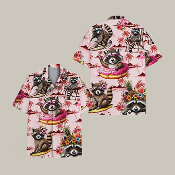 Funny Raccoon Surfing Hawaiian Shirt Cute Animal Graphic Tee Great Gift For Raccoon Lovers