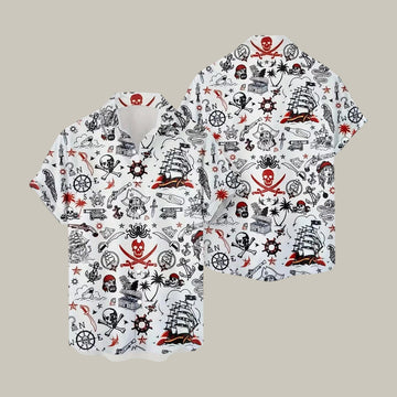 Pirates Hawaiian Shirt Nautical Skull Crossbones Ship Compass Tee Great Gift For Father's Day