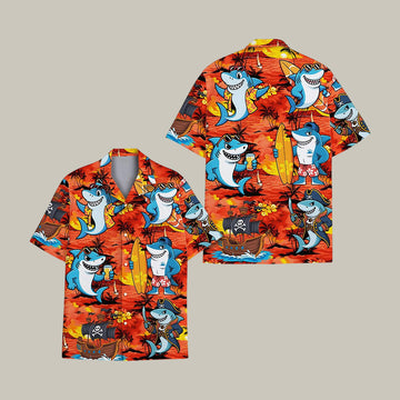 Surfing Shark Hawaiian Shirt Funny Pirate Shark Aloha Shirt Best Present For Shark Lovers