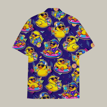 Retro Rubber Duck Hawaiian Shirt Funny 90s Memphis Style Duckie Aloha Shirt Cute Gift Idea