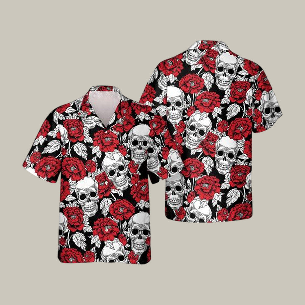 Roses And Skeleton Skull Hawaiian Shirt Vintage Aloha Shirt Present Idea For Husband