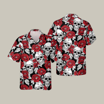 Roses And Skeleton Skull Hawaiian Shirt Vintage Aloha Shirt Present Idea For Husband