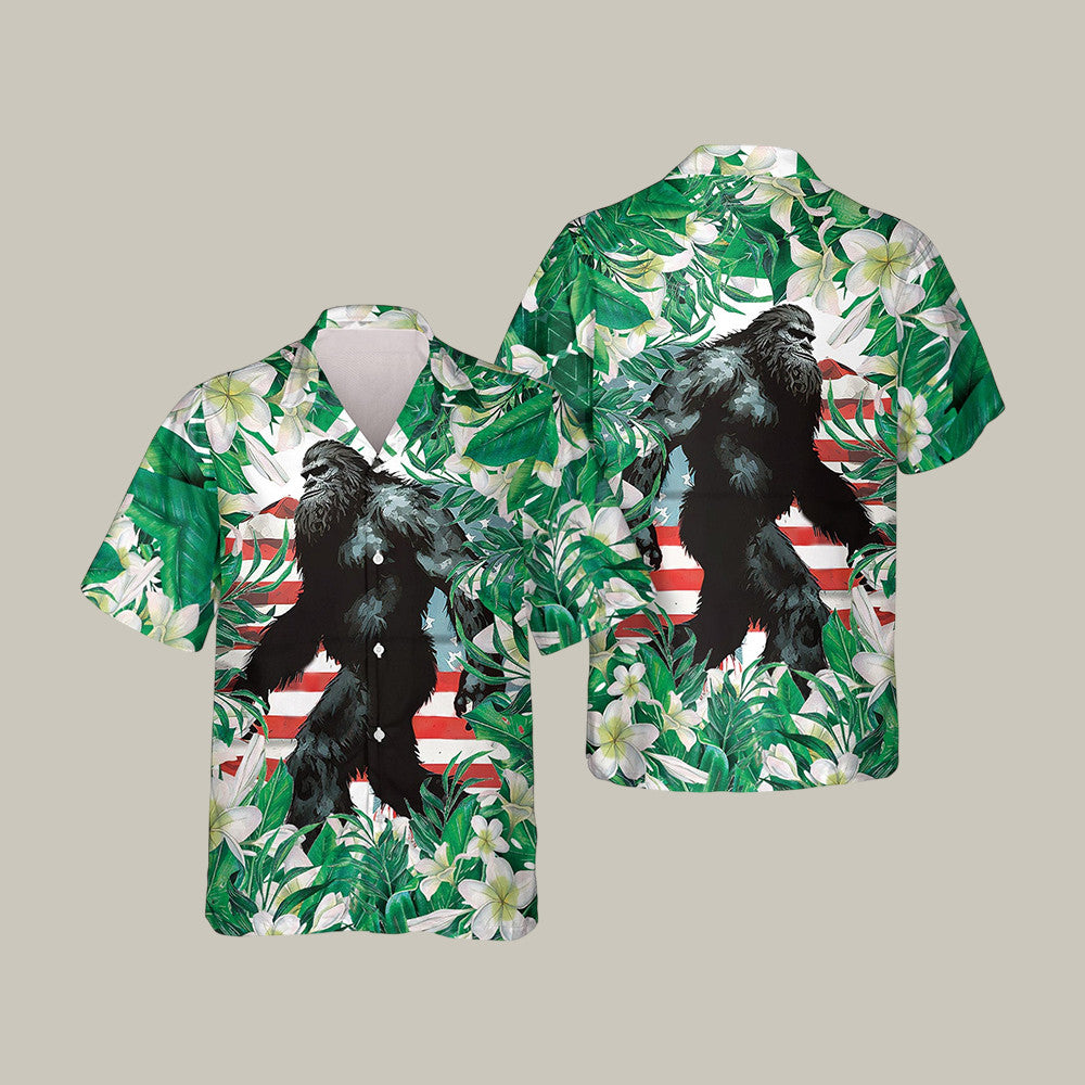 Tropical Leaves Bigfoot Hawaiian Shirts Animal Graphic Shirt Vintage Aloha Gift Idea