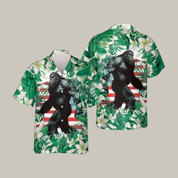 Tropical Leaves Bigfoot Hawaiian Shirts Animal Graphic Shirt Vintage Aloha Gift Idea