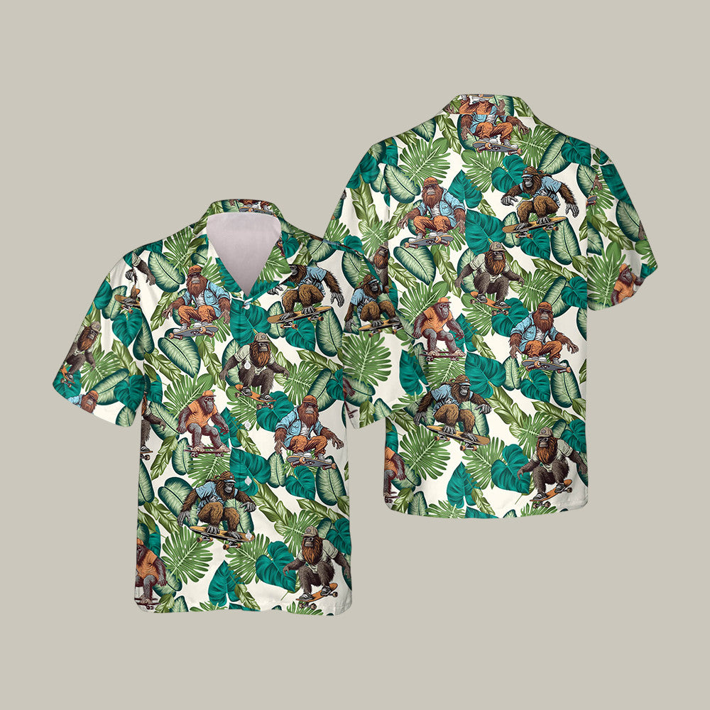 Tropical Skater Bigfoot Hawaiian Shirt Tropical Bigfoot Graphic Tee Unique Gift For Father's Day