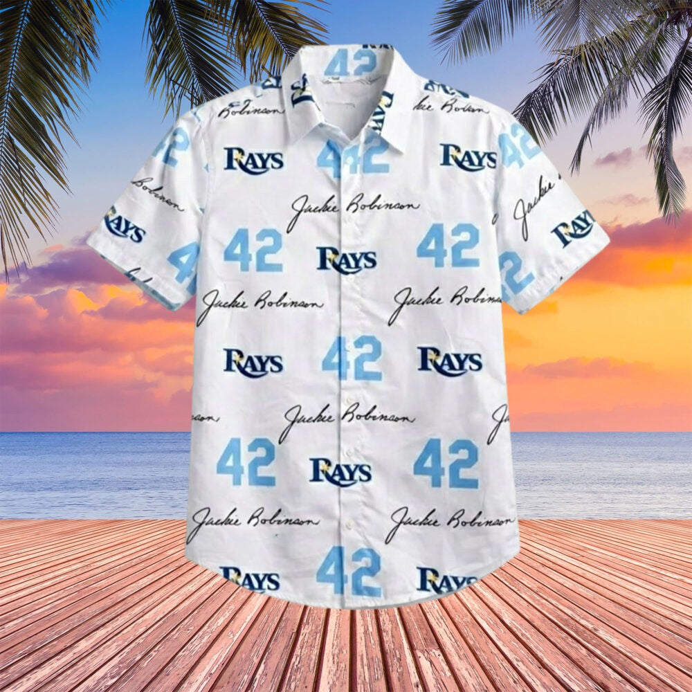 Rays Jackie Robinson 42 Hawaiian Short Sleeve Button Up Shirt Giveaway 2026 Apparel Gift For Him