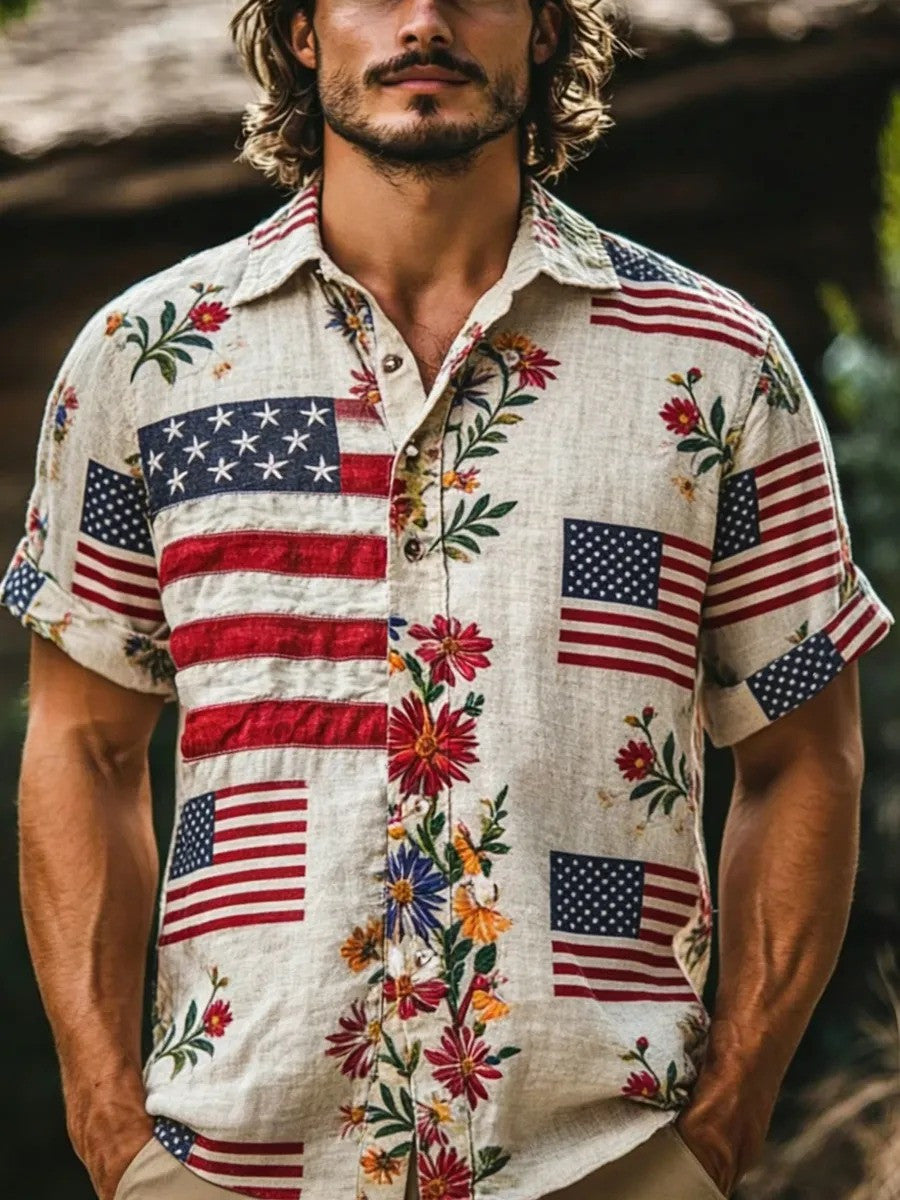 USA 250Th Anniversary Hawaiian Shirt USA Plants Flowers Clothes Patriotic Gifts For Him