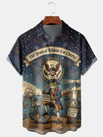 250 Years Of Ribbon Cut Liberty Button Shirt A Nation's Forward Merch Gift For Him