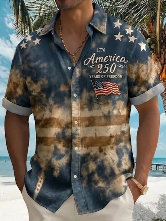 American 250 Years Of Freedom Hawaiian Button Shirt 4Th Of July Clothing Gift Ideas