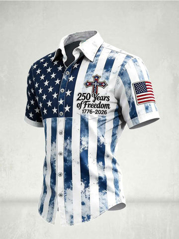 250 Years Of Freedom Hawaiian Button Shirt In God We Trust 1776 2026 Clothing Gift For Men