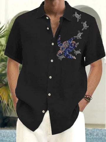 American Flag Turtle Hawaiian Button Shirt USA 250 Years Of American Merch Gift For Him
