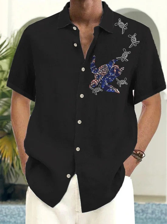 American Flag Turtle Hawaiian Button Shirt USA 250 Years Of American Merch Gift For Him