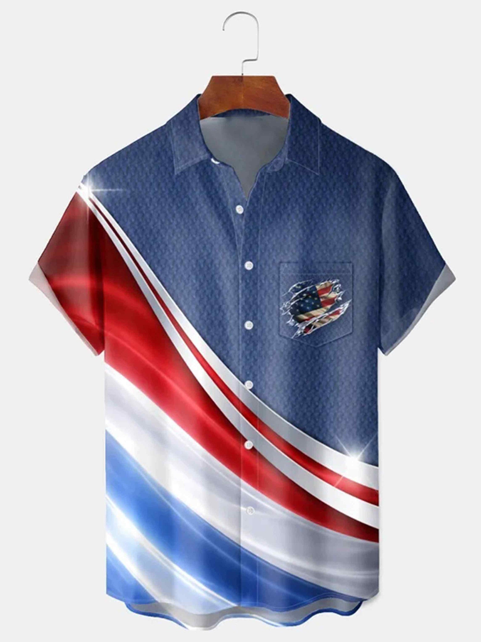 Patriotic Abstract Light Flow Button Shirt 4Th Of July Clothing Patriotic Gift